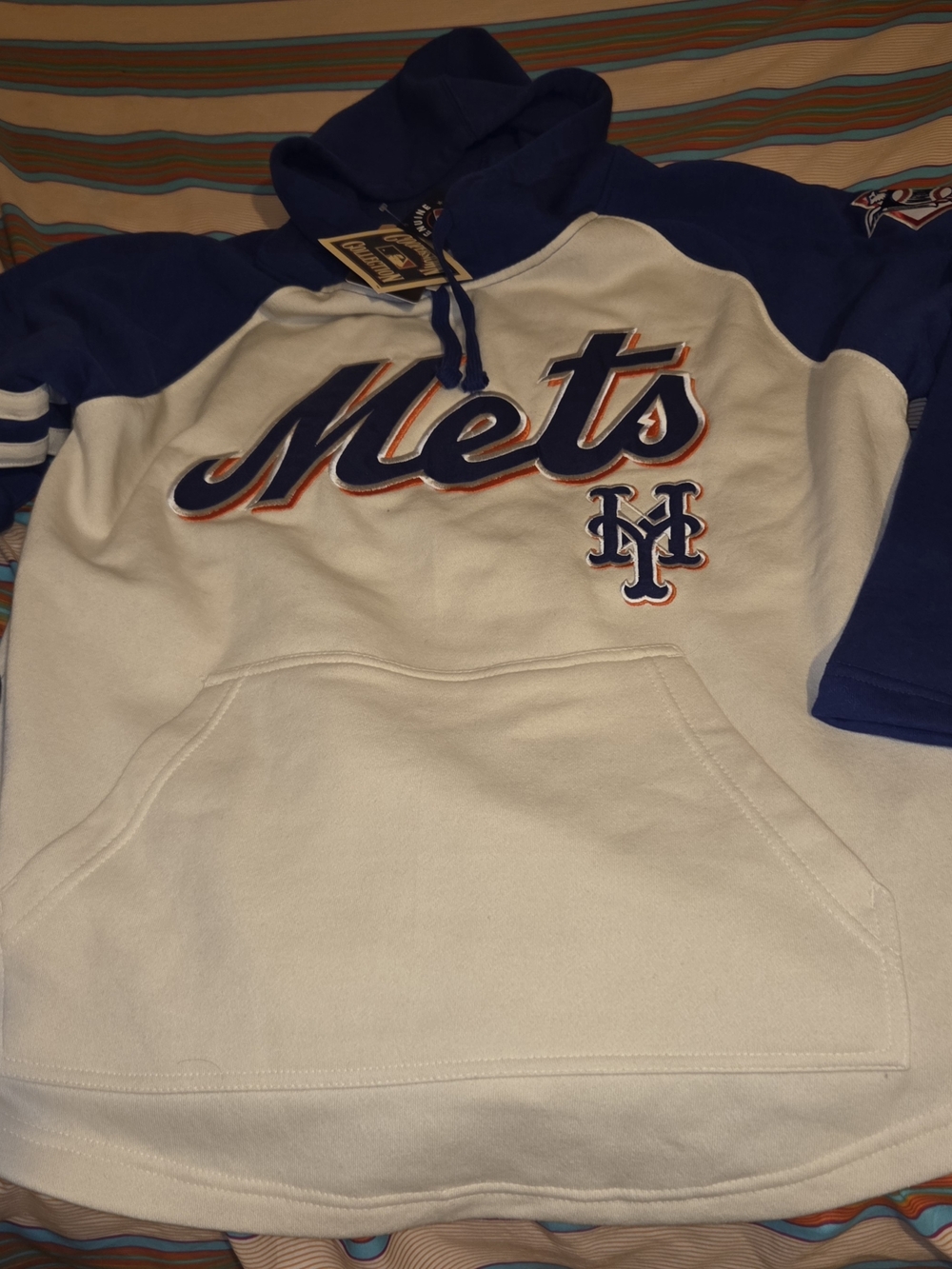 NY METS 2026 Cooperstown Collection Stitches Hooded Sweatshirt - Blue & White,L